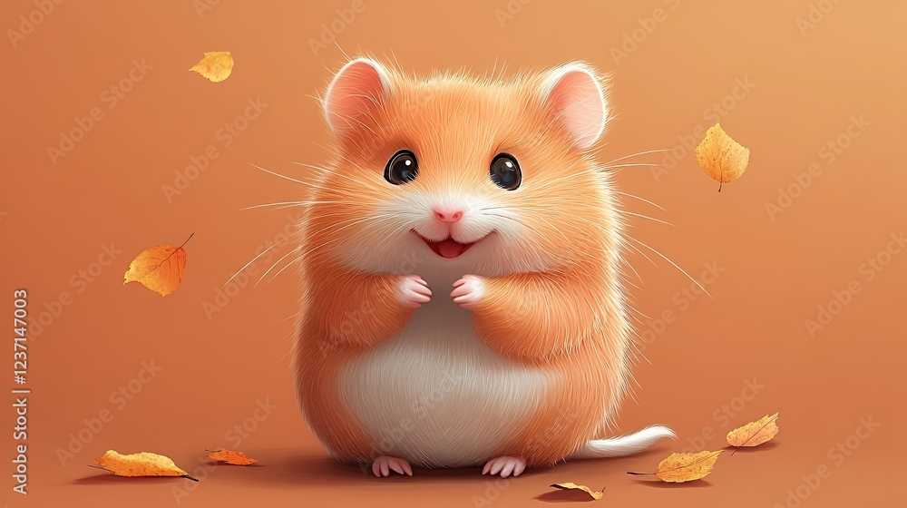 Obraz premium Adorable Hamster in Autumn: A Sweet, Stylized Illustration