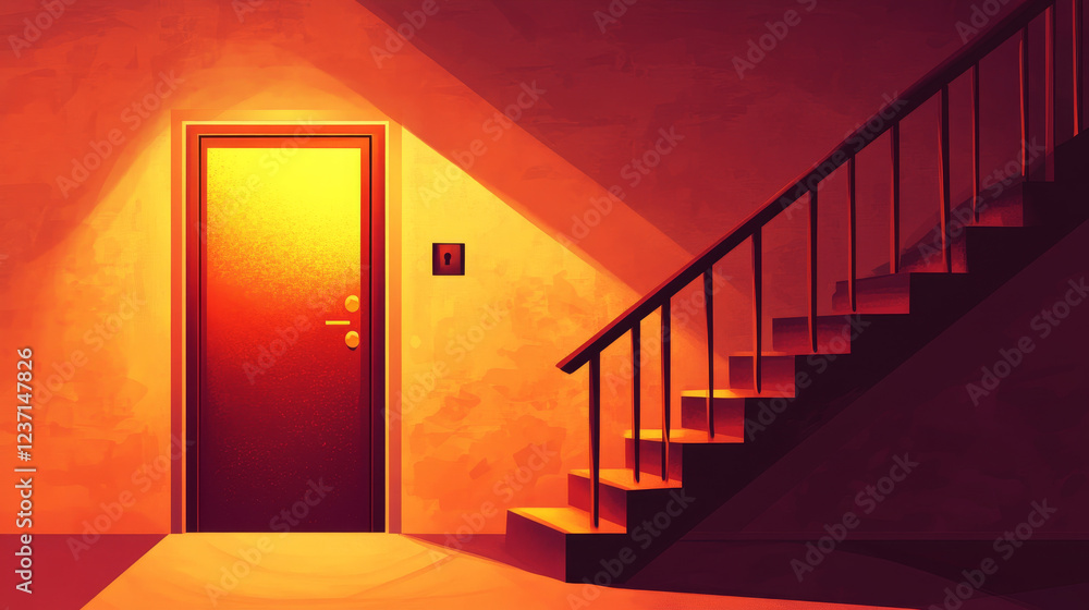 Emergency Exit: Fire Door and Stairway with Space for Text
Emergency Exit: Fire Door and Stairway with Space for Text