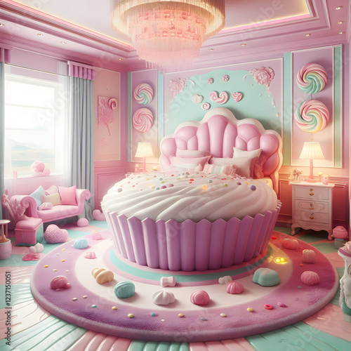 A fabulous pastel girl's bedroom decorated in a candy wonderland style.