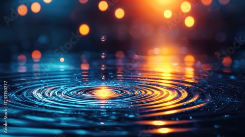 Wallpaper Mural Water droplet impact, ripple effect, bokeh background, abstract art Torontodigital.ca