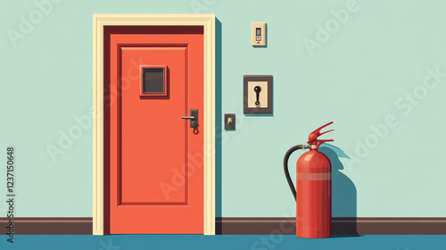 Wallpaper Mural  Fire Safety: Exit Door, Fire Extinguisher, and Signal with Space for Text

 Torontodigital.ca