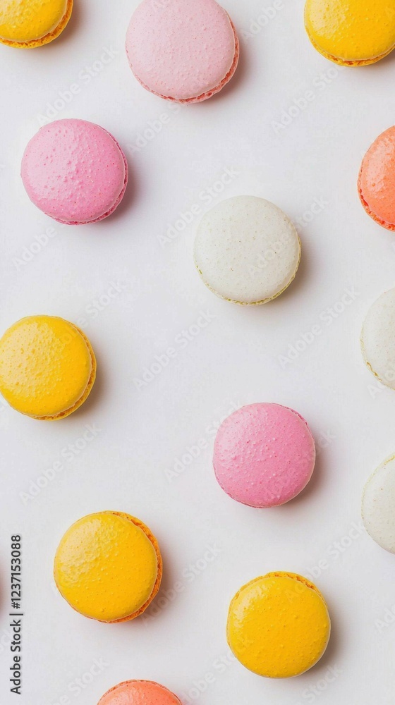 Fototapeta premium Colorful Macarons on a White Background for Dessert Lovers