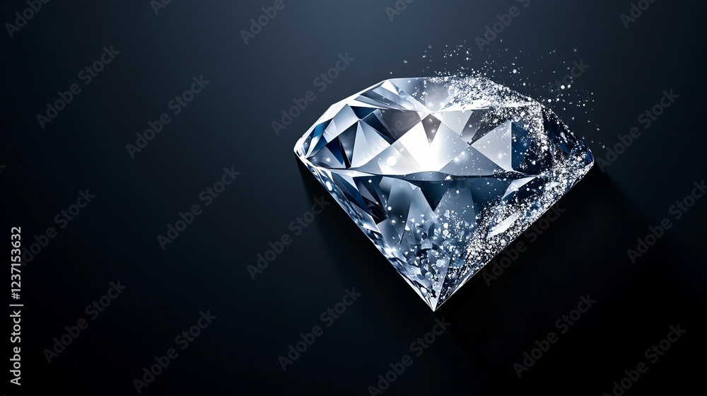 A sparkling diamond, captured in exquisite detail against a dark background. Its facets shimmer with an ethereal glow. A sparkling diamond, captured in exquisite detail against a dark background. Its facets shimmer with an ethereal glow.