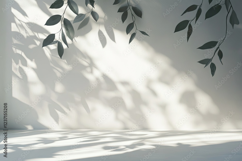 White wall with plant shadow and light background with copy space
White wall with plant shadow and light background with copy space