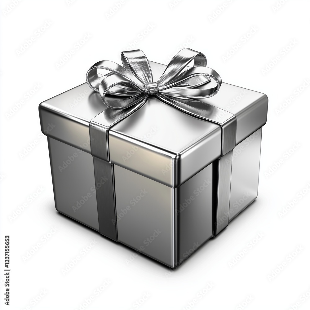 Obraz premium Elegant silver gift box with shiny bow for special occasions and celebrations