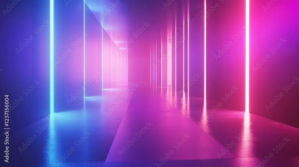 Futuristic hallway illuminated by vibrant neon lights in a digital landscape during the night. Generative AI Futuristic hallway illuminated by vibrant neon lights in a digital landscape during the night. Generative AI