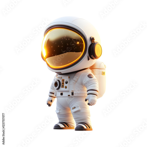 Fluffy 3D Cartoon Astronaut with Glowing Helmet Isolated on Transparent Background