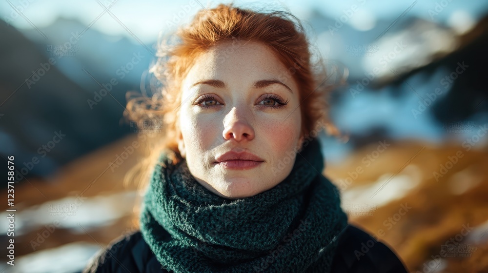 A portrait of a serene woman surrounded by nature, capturing her beauty against a backdrop of majestic mountains and warm sunlight that highlights her features. A portrait of a serene woman surrounded by nature, capturing her beauty against a backdrop of majestic mountains and warm sunlight that highlights her features.