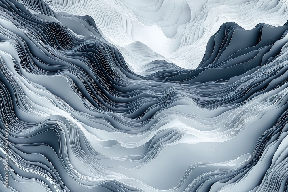 Obraz premium Monochrome Topographical Map with Smooth Flowing Lines