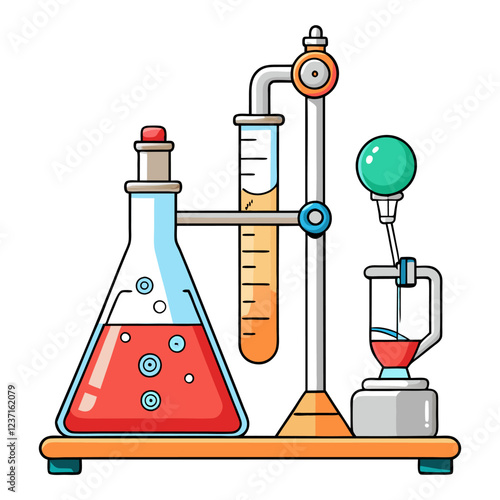 Titration Apparatus Laboratory Research Vector Illustration – Clipart, Line Art & Cartoon Design, High-quality titration apparatus vector illustration – perfect for lab research designs and digital us