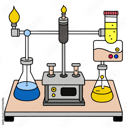 Titration Apparatus Laboratory Research Vector Illustration – Clipart, Line Art & Cartoon Design, High-quality titration apparatus vector illustration – perfect for lab research designs and digital us