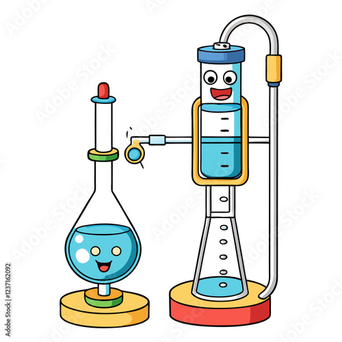 Titration Apparatus Laboratory Research Vector Illustration – Clipart, Line Art & Cartoon Design, High-quality titration apparatus vector illustration – perfect for lab research designs and digital us