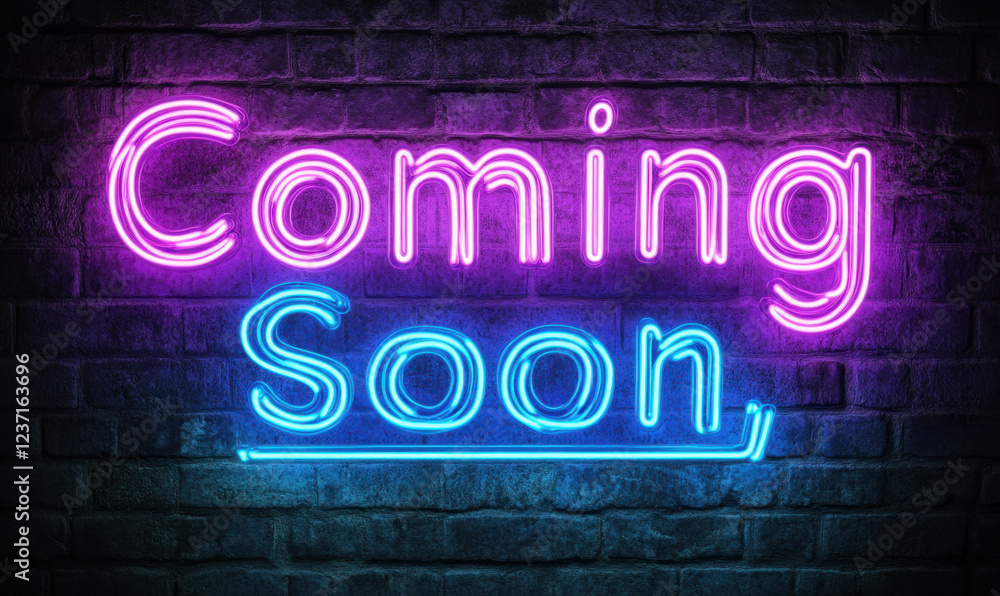 Vibrant neon coming soon sign glowing on a dark
Vibrant neon coming soon sign glowing on a dark