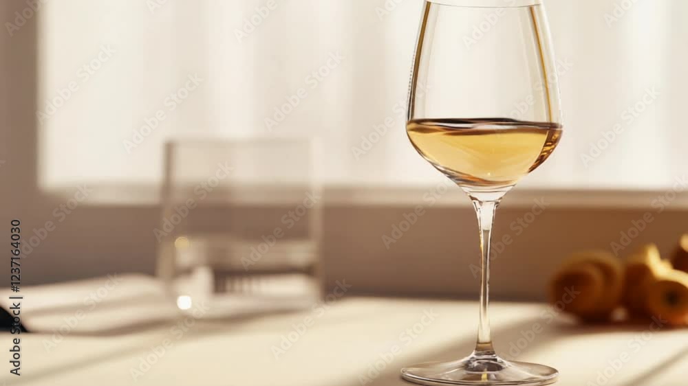 Glass of white wine in glass on table Glass of white wine in glass on table