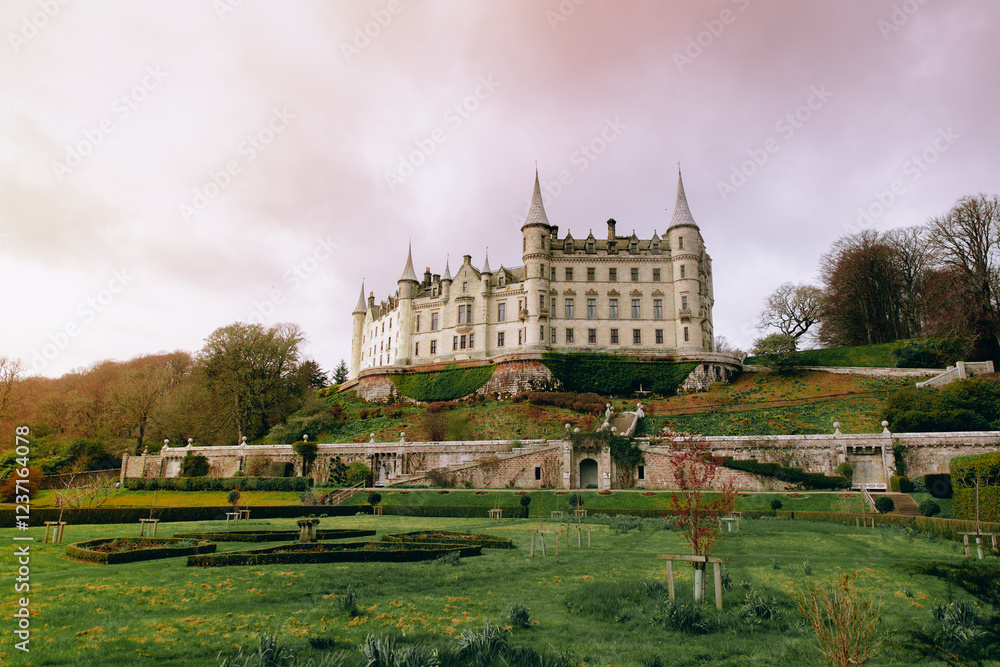 Castle in the Scottish Highlands - Majestic French-Style Château with Turrets, Formal Gardens, and Scenic Hilltop Views Castle in the Scottish Highlands - Majestic French-Style Château with Turrets, Formal Gardens, and Scenic Hilltop Views