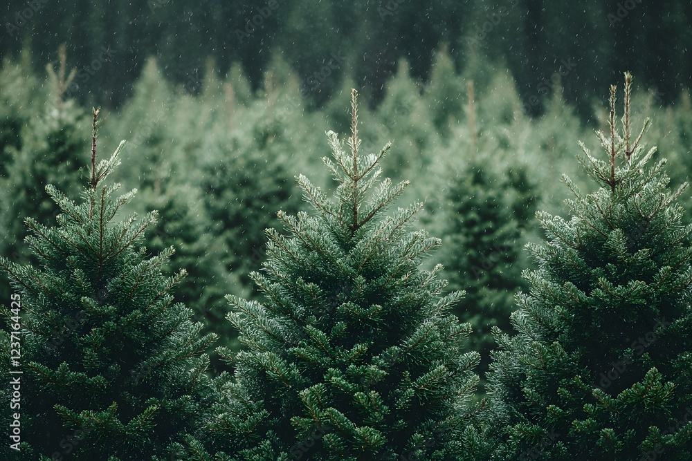 custom made wallpaper toronto digitalLush Evergreen Christmas Trees in a Field During Light Rain