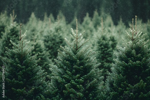 Wallpaper Mural Lush Evergreen Christmas Trees in a Field During Light Rain Torontodigital.ca
