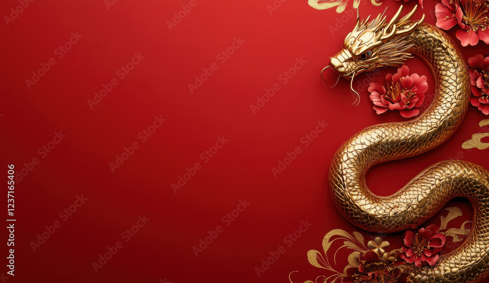 Fototapeta premium luxury red and gold chinese snake new year background with copy space for text, snake year 