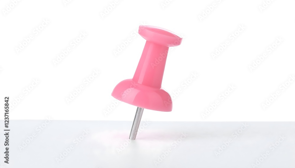 Pink push pin stuck in isolated on white background. Thumbtack mockup Pink push pin stuck in isolated on white background. Thumbtack mockup