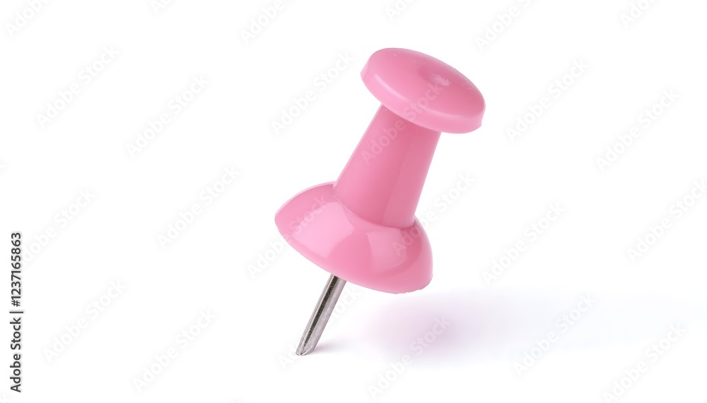 Pink push pin stuck in isolated on white background. Thumbtack mockup Pink push pin stuck in isolated on white background. Thumbtack mockup