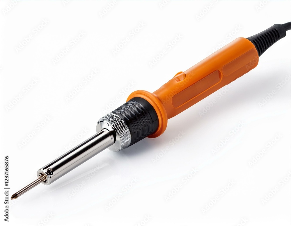 premium electric soldering iron with an orange handle designed for precision in electronic repairs and diy projects isolated on a white background premium electric soldering iron with an orange handle designed for precision in electronic repairs and diy projects isolated on a white background
