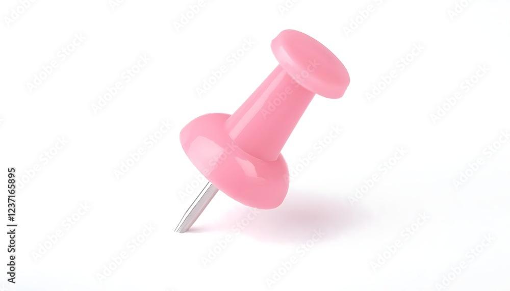 Pink push pin stuck in isolated on white background. Thumbtack mockup Pink push pin stuck in isolated on white background. Thumbtack mockup