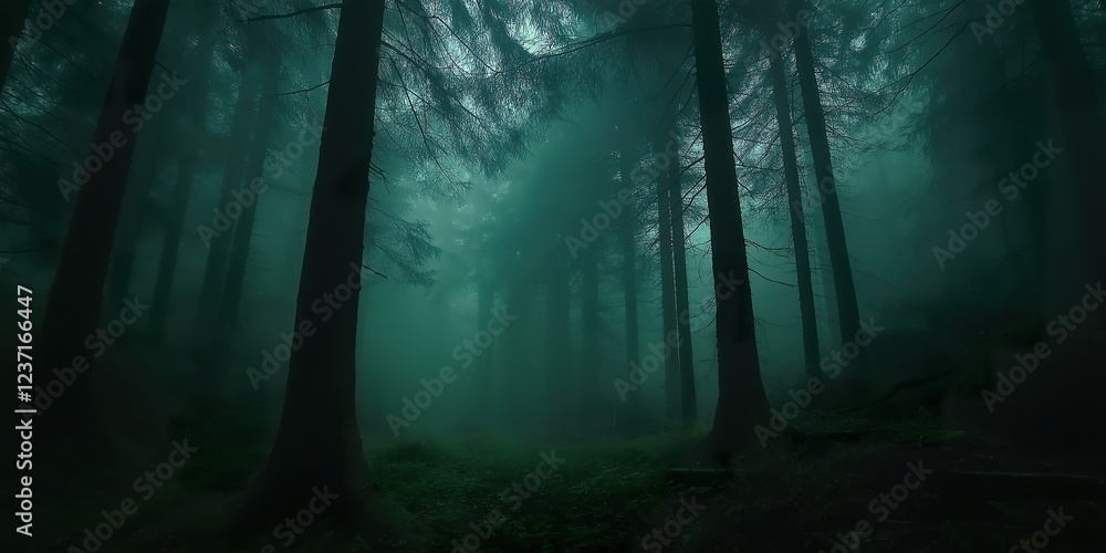 Naklejka premium Eerie German Forest Shrouded in Mysterious Fog