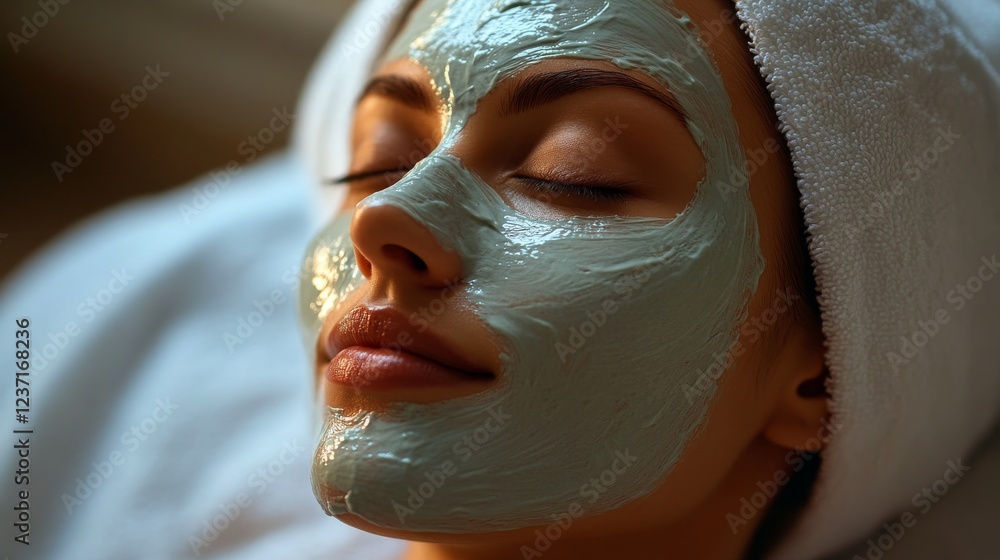 Fototapeta premium Relaxing facial treatment at a spa with calming towels surrounding the client