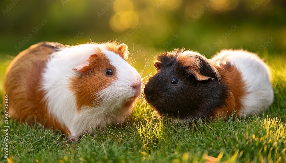 two lovely guinea pigs on the lawn in summer two lovely guinea pigs on the lawn in summer