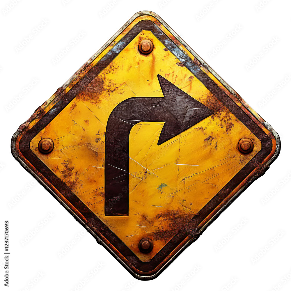 yellow right turn sign