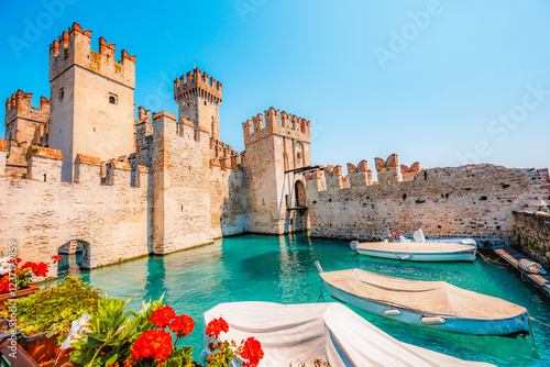 Rocca Scaligera Castle in Sirmione Lake Garda, Italy. Lago di garda photo