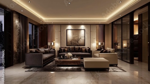 Wallpaper Mural Elegant Modern Living Room with Soft Lighting and Chic Decor Torontodigital.ca