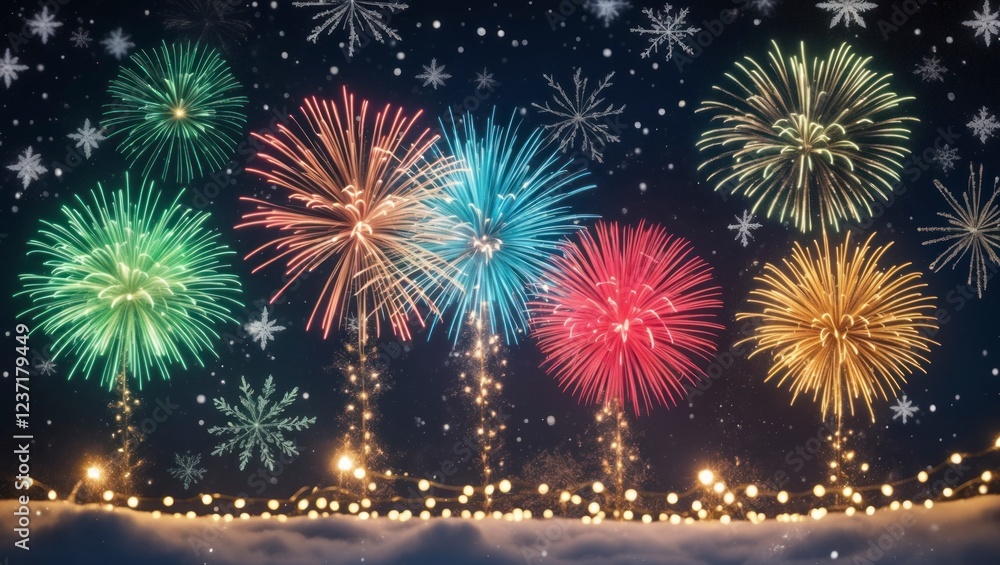 Naklejka premium Christmas background filled with twinkling holiday lights and decorated trees.