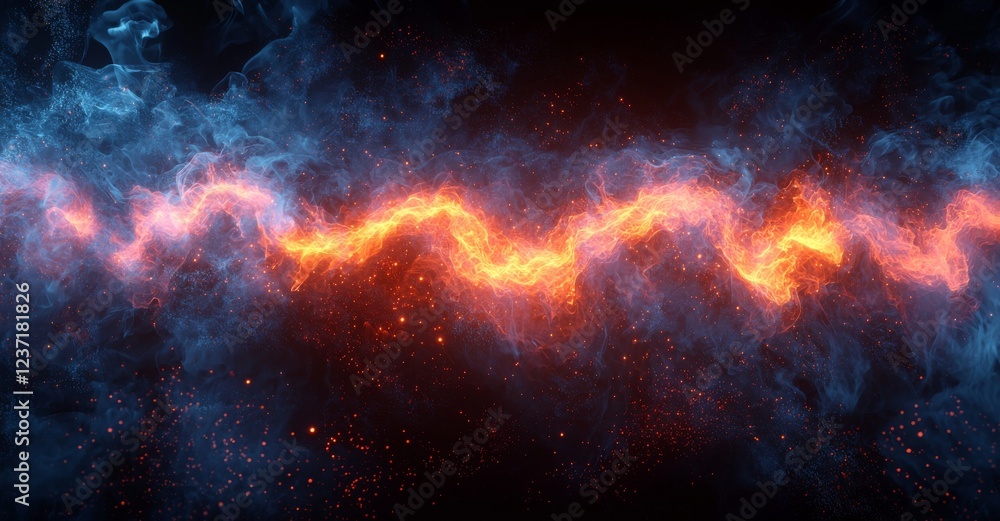 Fototapeta premium Blue wave abstract background featuring futuristic hi-tech waves, dots, and glowing pixel particles with a blurred backdrop