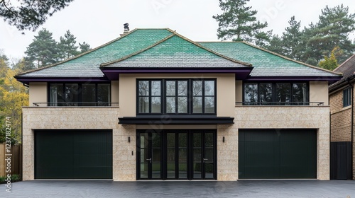 Wallpaper Mural A modern luxury home in Chesham, featuring a deep forest green roof and a spacious garage Torontodigital.ca