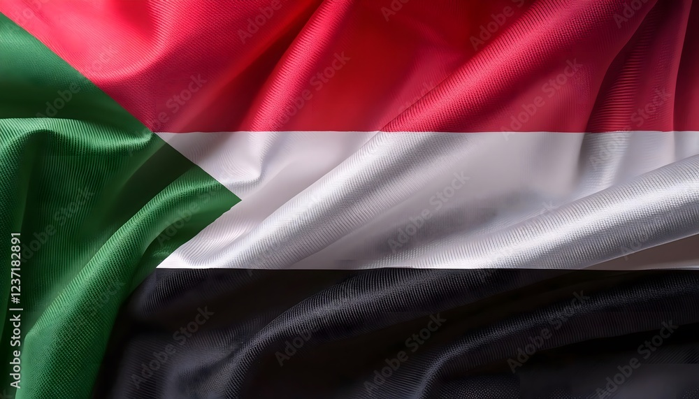 Obraz premium Vibrant Sudan flag waving with luxurious satin texture - Patriotic and cultural symbol