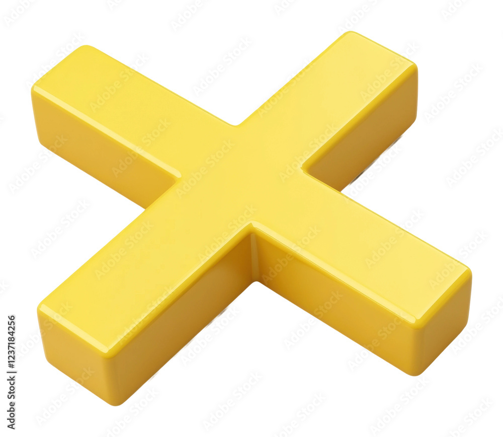 Obraz premium Bright yellow geometric cross shape for decor isolated on transparent background