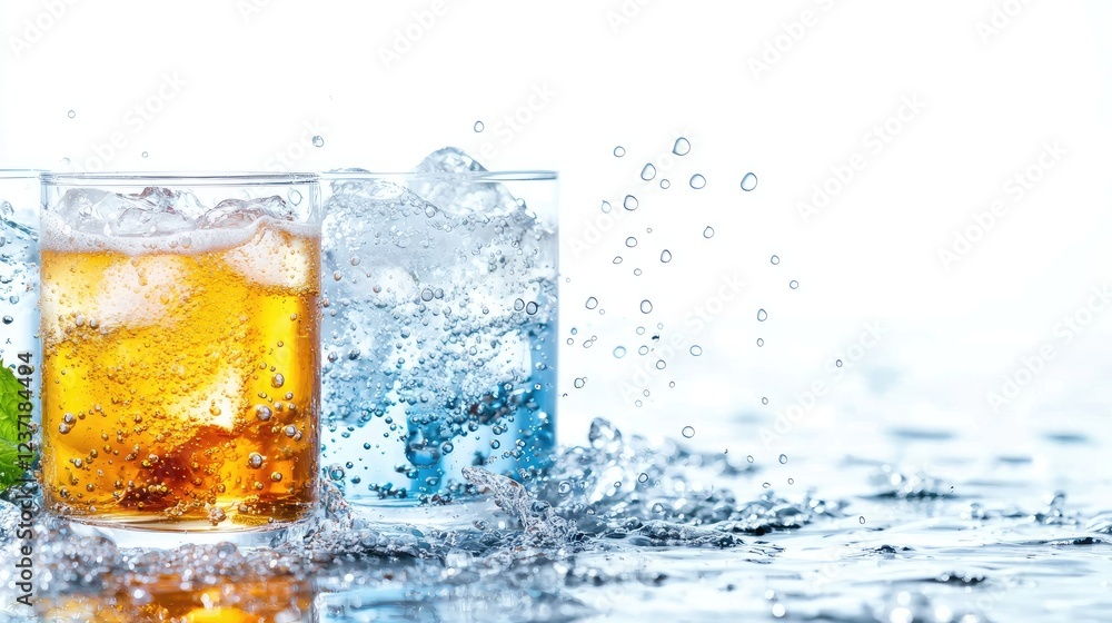 Refreshing fizzy drinks with ice splash Refreshing fizzy drinks with ice splash