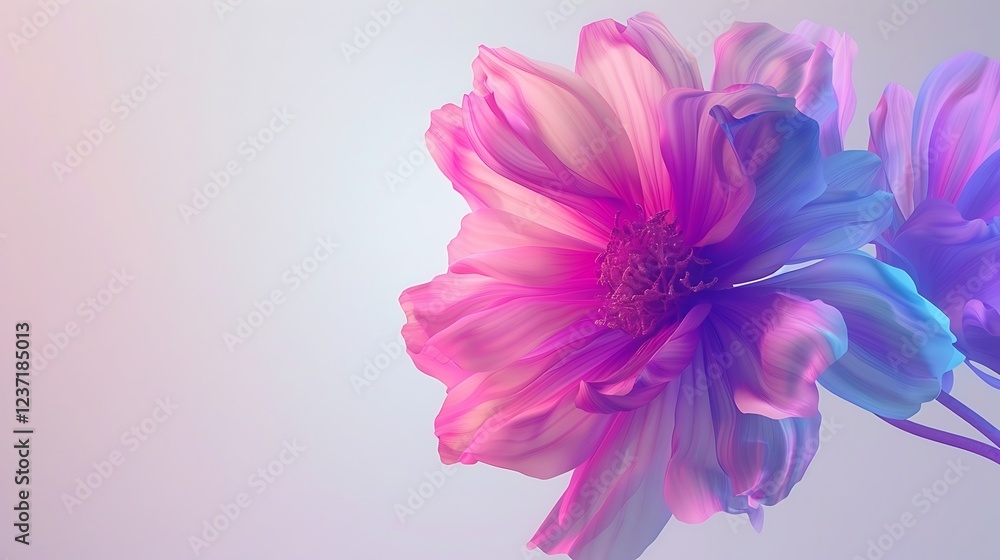 A bright cosmos flower in shades of pink and purple on a clean white background A bright cosmos flower in shades of pink and purple on a clean white background