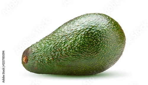 A whole fresh avocado with a rich green skin, slight dimples, and a pear-shaped form, isolated on a white background, representing nutrition and natural health. photo