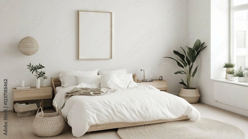 Fototapeta premium Serene Minimalist Bedroom Design with Natural Elements