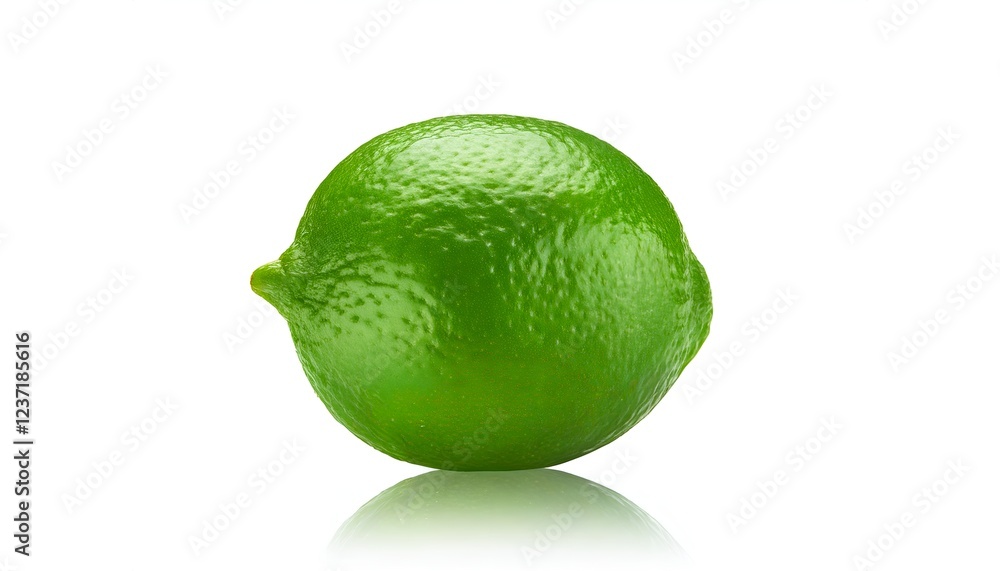 A whole fresh lime with bright green skin and a slightly dimpled texture, isolated on a white background, symbolizing freshness and citrus zest A whole fresh lime with bright green skin and a slightly dimpled texture, isolated on a white background, symbolizing freshness and citrus zest