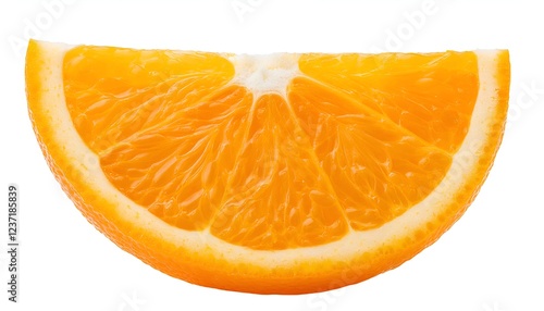 A juicy orange slice with bright, vibrant color and detailed pulp texture, isolated on a white background, symbolizing freshness and citrus energy photo