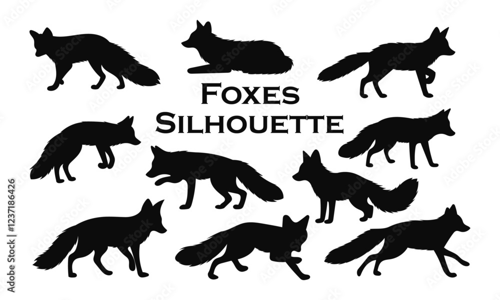 Naklejka premium Fox silhouette set. Vector illustration