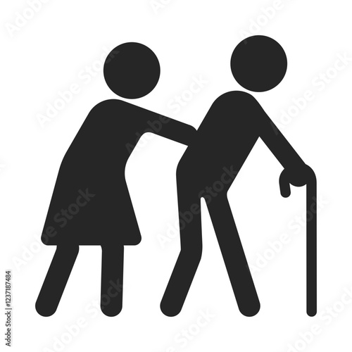 Senior citizens or elderly people crossing the road outline icon vector