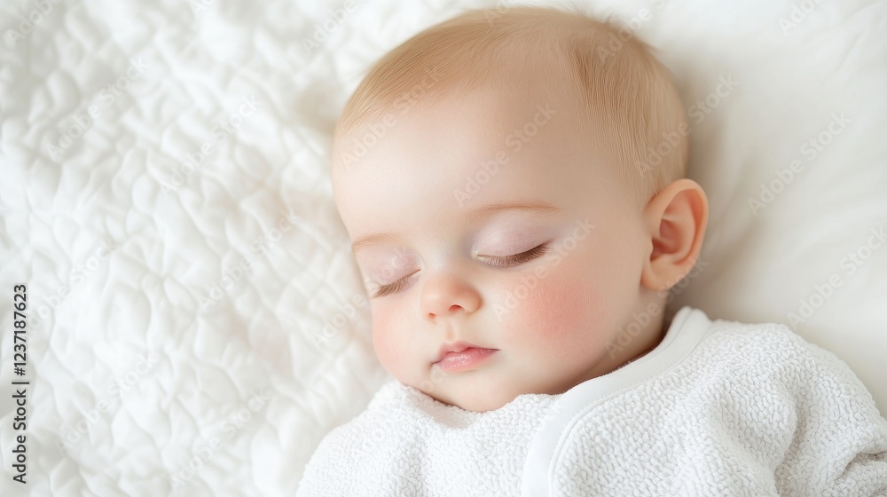 Baby sleeping peacefully on white bedding Baby sleeping peacefully on white bedding