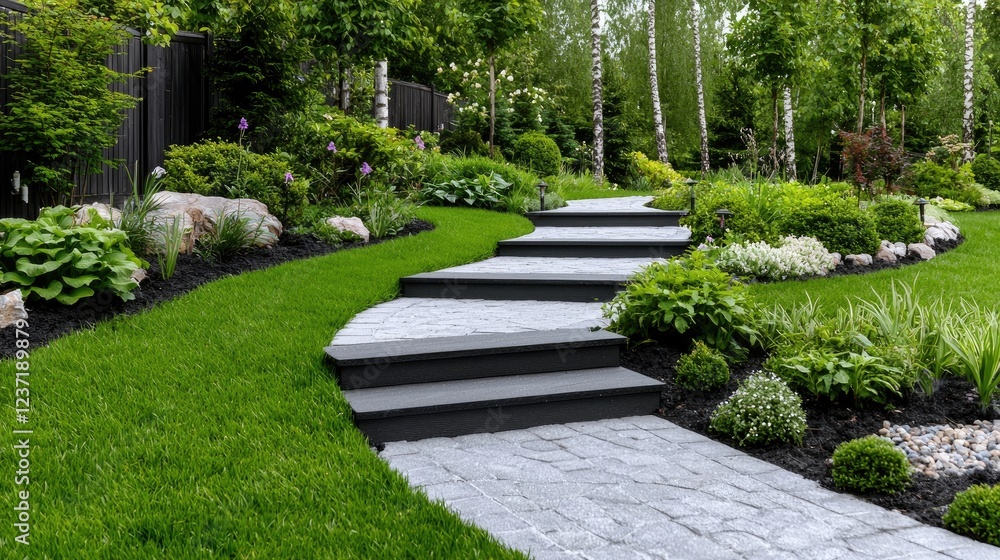 Winding stone path garden steps landscape design Winding stone path garden steps landscape design