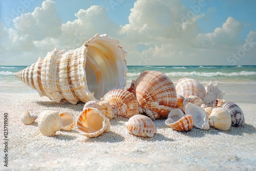 Seashell Collection: A Stunning Macro View of Diverse Seashells on Display, Ocean Treasures Showcase