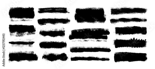 Collection of vector paint brush stroke with grainy texture. Dirty noise thick lines, highlights and banners.