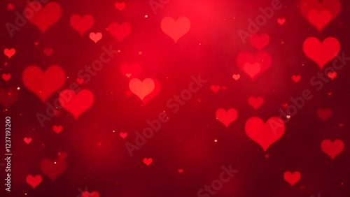 Blured red romantic background with bokeh hearts for Valentine's day	